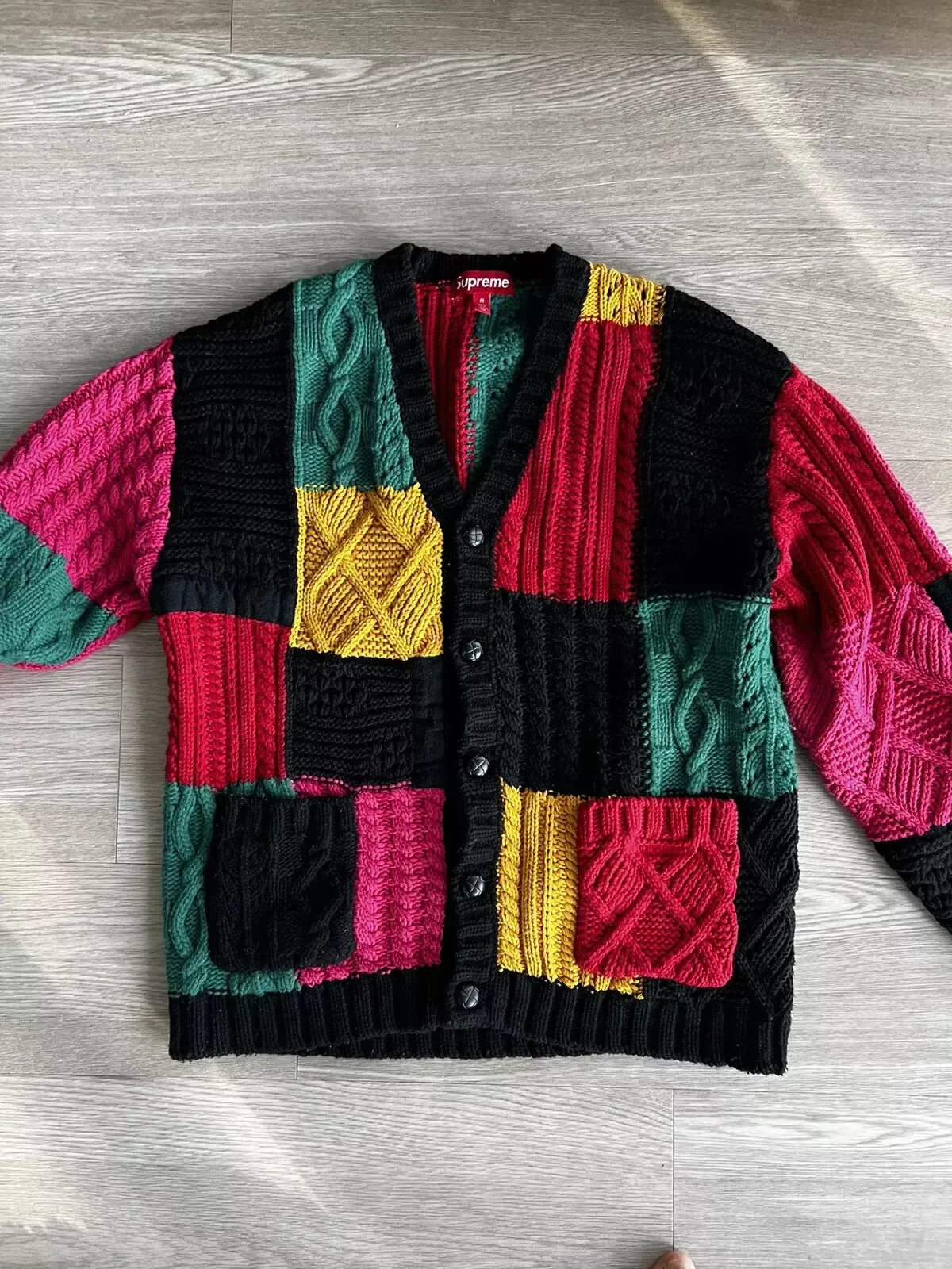 Cardigan Supreme Patchwork Cable Tricoté, Taille M