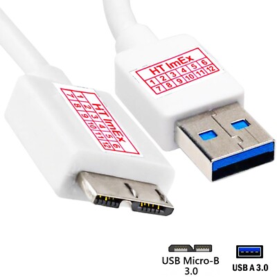Weiß USB 3.0 Datenkabel für Festplatte TOSHIBA HDWC130EW3J1 3TB STOR.E Canvio