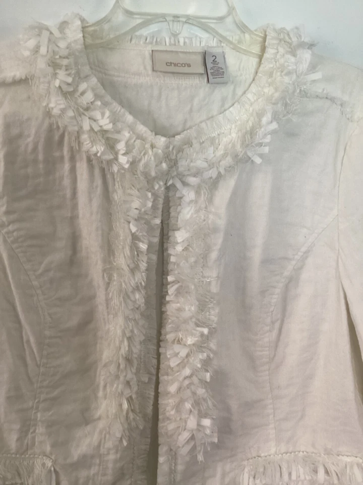 Blusa Vaquera Western Vintage Chico’s 90’s Blanca Flecos Edredón Borla Talla 2 S/M Foto 3 de 4