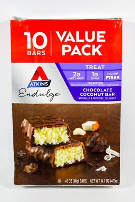 10 Atkins Endulge CHOCOLATE COCONUT Bar 1.41oz pack 08/05/2025