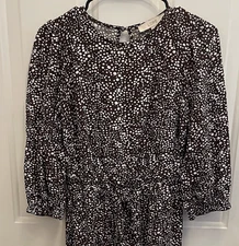 Loft Brown White Dotted Cinch Waist Flare Dress Size XS