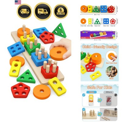 Montessori Wooden Sorting Stacking Toy for Toddlers Educational Color Shapes