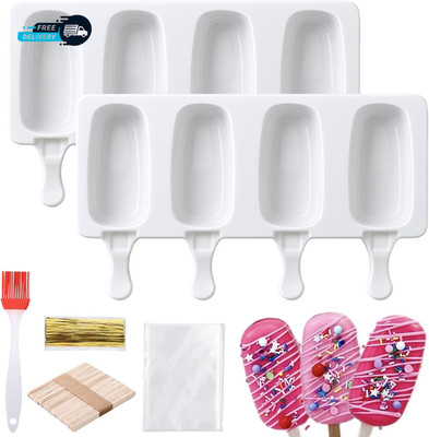 Cake Pop Mold Kit 2 Pack 8 Cavities Cakesicle Molds Silicone with 100 Wooden