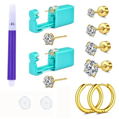 QWALIT Ear Piercing Gun Kit - Gold Self Piercing Earrings Kit With Studs 4-Gold