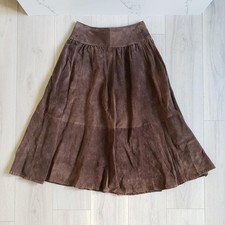 Vintage Suede Skirt Womens 10 Brown Mid-Rise Flared JFS Signature Leather Midi