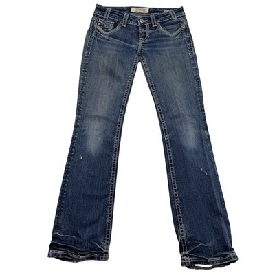 MEK Denim Jeans Womens 26 Bootcut Low Rise Embroidered Pocket Y2K Thrashed