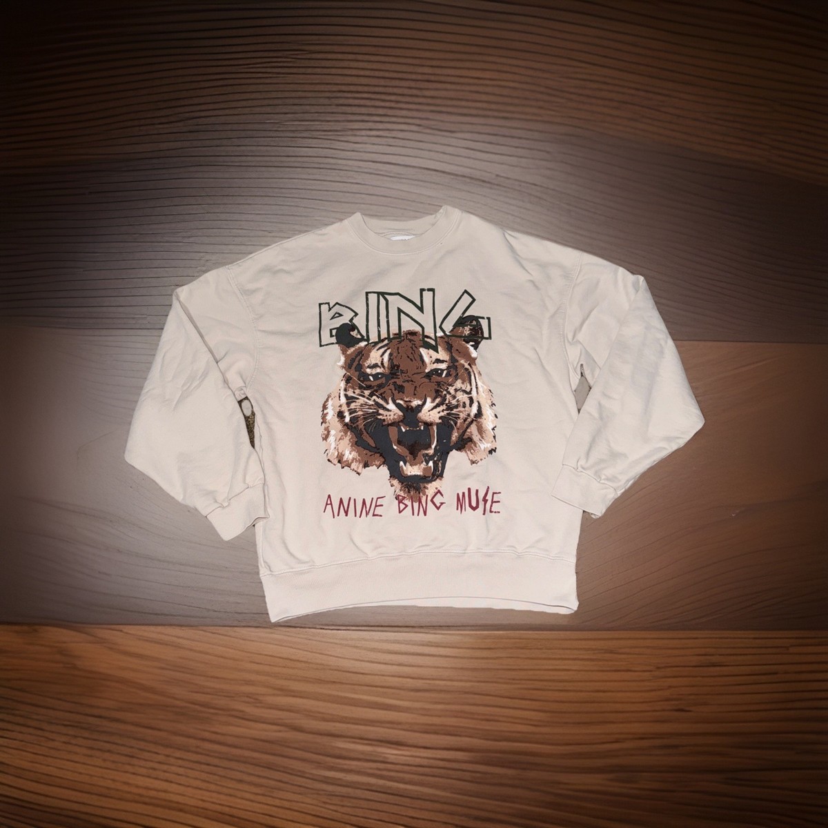 Anine Bing Muse Tiger Graphic Sweatshirt 100% Organic Cotton Beige
