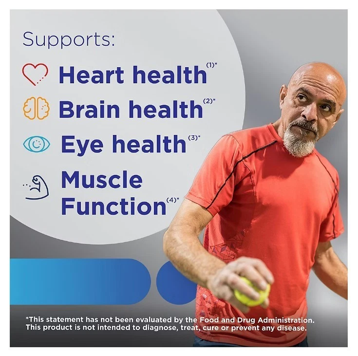 Centrum Silver men�s multivitamin with blue and red text, heart health, brain health, eye health, and muscle function.