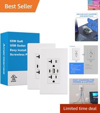 GaN 65W 6Amp 3-Port USB Wall Outlet, 20 Amp Tamper-Resistant Receptacle with ...