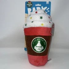 Bark Christmas Jingle Latte Dog Toy Squeaky Plush Holiday Coffee Cup Toy 10"