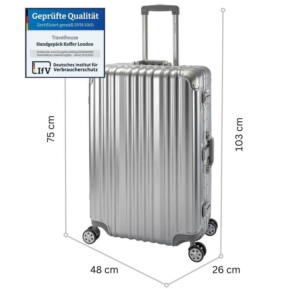 Travelhouse London Koffer L 102l - Aluminium Rahmen PC Hartschale TSA - silber - Bild 2 von 4