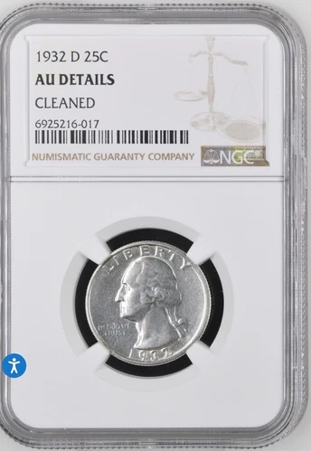 1932-D Washington Quarter NGC AU Details Cleaned