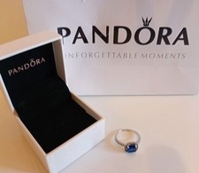 Pandora Blue square Sparkle Halo ring Silver Ring S925 Ale Size 54 Boxed