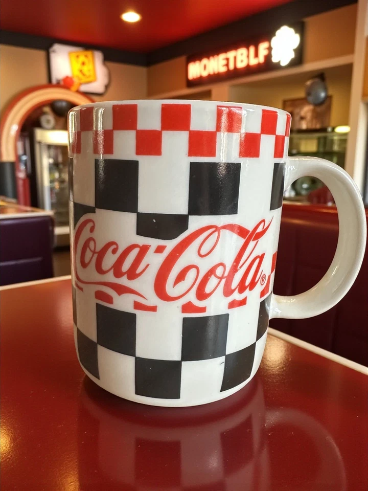 1996 Coca Cola Coke Checkered Coffee Mug By Gibson Cups Vintage - Image 3 of 4