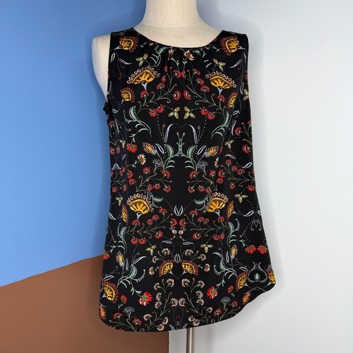 cabi #3621 Legend Blouse Black Folklore Print Sleeveless Top Women's Size Medium