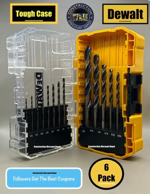 LOT OF 6  Dewalt 14pc. Jobber Length Black & Gold Drill Bit Set W/ TOUGH CASE