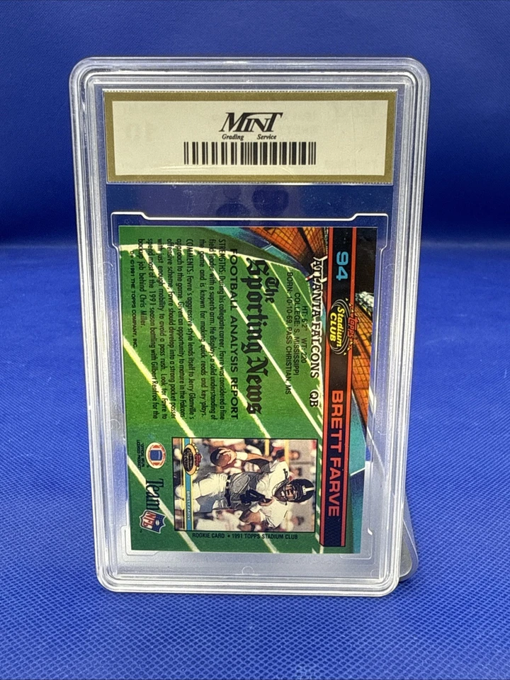 BRETT FAVRE 1991 STADIUM CLUB ROOKIE RC #94 Mint Grading 10 GEM MINT - Image 2 of 2