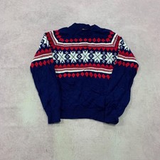Vintage abstract knitted jumper Patterned Grandad knit sweater Men's L