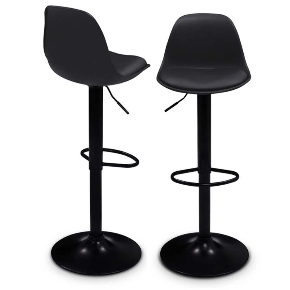 Tabouret de bar noir réglable stable lot de 2 contre le mal de dos avec dossier pivotant confort