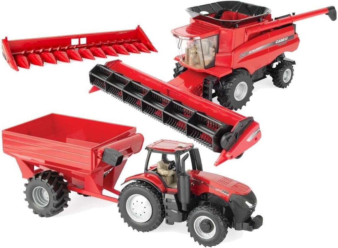 TOMY 1/32 Case IH 8230 Combine w/ Heads, AFS Connect Magnum 380 & Grain Cart Set 47357