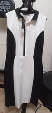 Dorothy Perkins white/black pencil Midi Dress with side zip, UK size 10, New