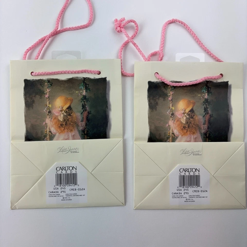 Juego de 2 bolsas de regalo para niñas pequeñas 5x7 rosa suave moño sombrero columpio fiesta de cumpleaños favor Foto 2 de 4