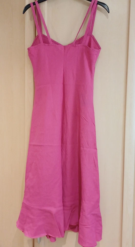 M&S Per Una Pink Linen- Mix Strappy Dress With Frill Size 12 - Image 2 of 4