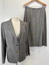 Vtg Burberry 2 Pc Midi Skirt Suit Glen Plaid Jacket Wool School Academia Classic
