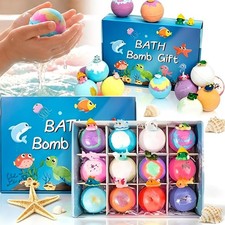 12 Pack Kids Bath Bomb with Hidden Ocean Toys Ocean Theme Sea Salt Bath Fizzies