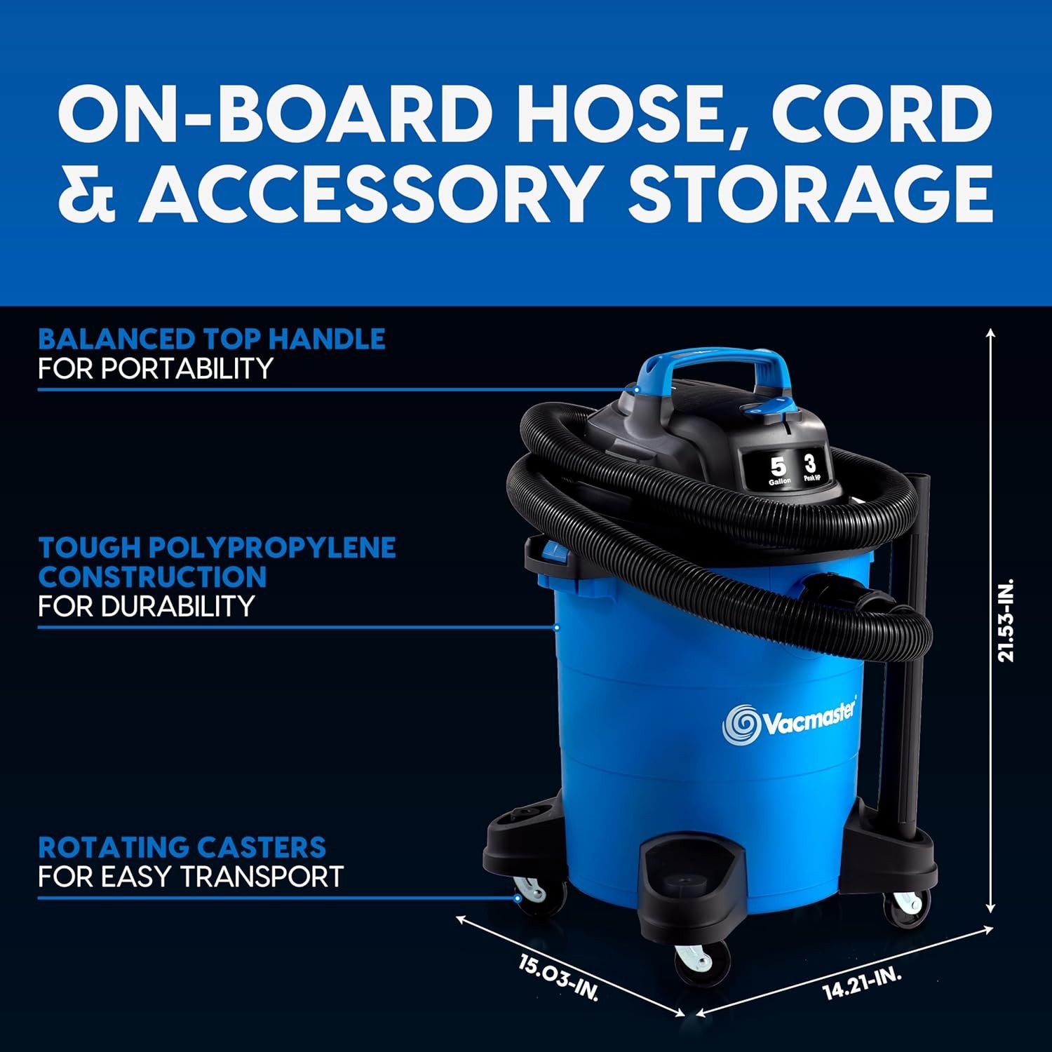 Vacmaster 5-Gallon* 3 Peak HP Wet/Dry Vacuum &ndash; VOC507PF 0101