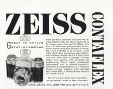 1959 Zeiss Contaflex Camera: Great in Optics Vintage Print Ad