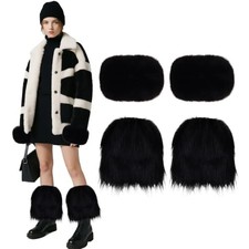 cnomg Fuzzy Leg Warmers Fuzzy Arm Warmers for Women Boot Covers Short Black