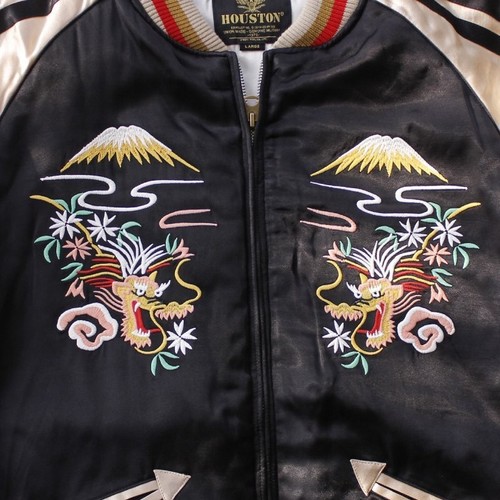 Unused Houston Sukajan Men's Jacket Souvenir Dragon Map Embroidered Black XL - Picture 4 of 6