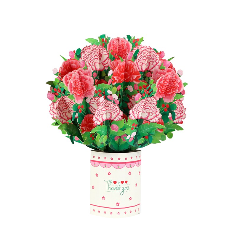 Carnation Charm 3D Pop Up Greeting Card - Mother's Day Birthday Anniversary