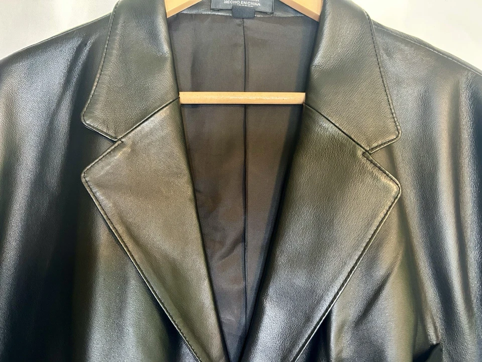 Chaqueta Blazer J. Ferrari Negra Cuero Genuino Pecho Único Talla Grande Foto 2 de 4