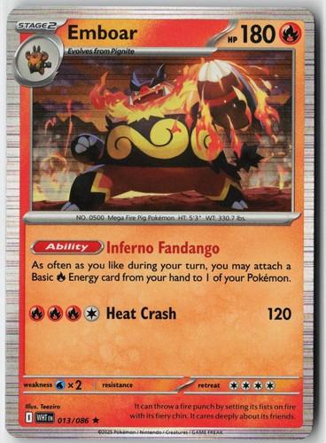 Emboar 013/086 Holo Rare White Flare Pokemon NM