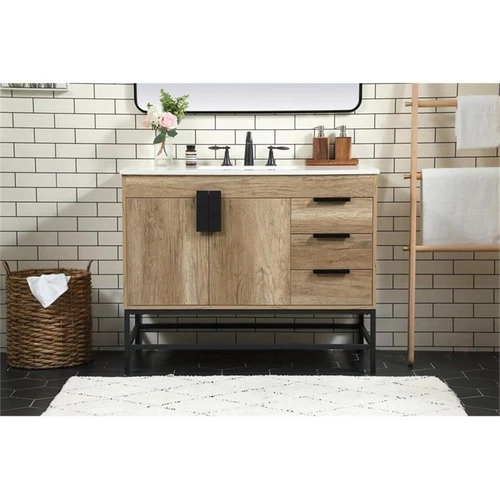 Elegant Decor Eugene 42" Aluminum MDF Single Bathroom Vanity in Natural Oak - Picture 7 of 8
