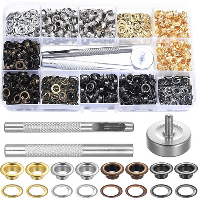 Metallösen Set 720 Teile mit Werkzeug für Stoff, Leder, Zelte, Kleidung in 4 Far