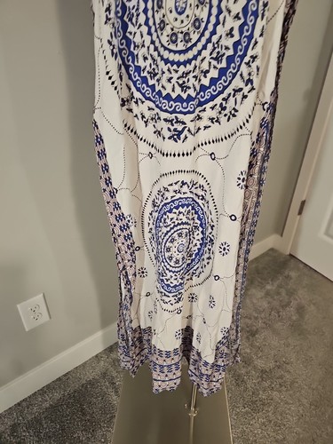 Cupshe Swim Coverup ärmellos Viskose 22"x47" Pullover hoher Seitenschlitz blau/weiß - Bild 5 von 12