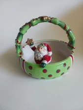 Fitz and Floyd "Merry Christmas" Ceramic Basket Candy/Nut Dish Santa Bowl 