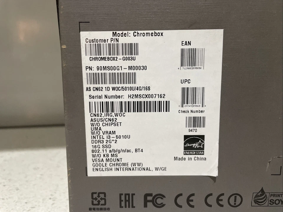 ASUS Chromebox CN62 Intel Core i3-5010U 4GB RAM 16GB SSD w/ Power Supply - Image 4 of 4