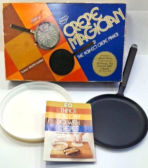 VTG 1975 POPEIL'S CREPE MAGICIAN COOKING PAN RECIPE BOOK DUPONT TEFLON IN BOX