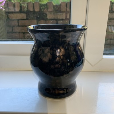 Murano Azzurra Maestri Vietri Glas Vase Italy 14,5cm hoch EXC schwarz rosegold 