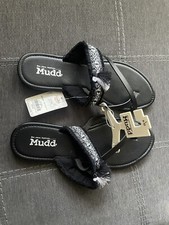 MUDD Sandals Flip Flops Black Cross Strap Tassel Large 9-10 NWT
