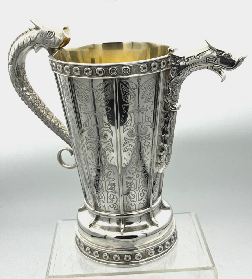 ver VIDEO! Tiffany de México! JARRA GRABADA 2 GÁRGOLAS de plata de ley TANE Foto 4 de 4