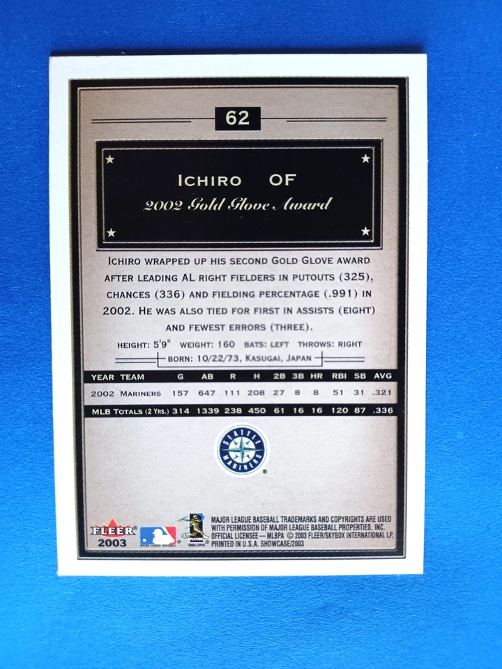 2003 FLEER SHOWCASE ICHIRO SUZUKI #62 BASE CARD SEATTLE MARINERS - Image 2 of 2