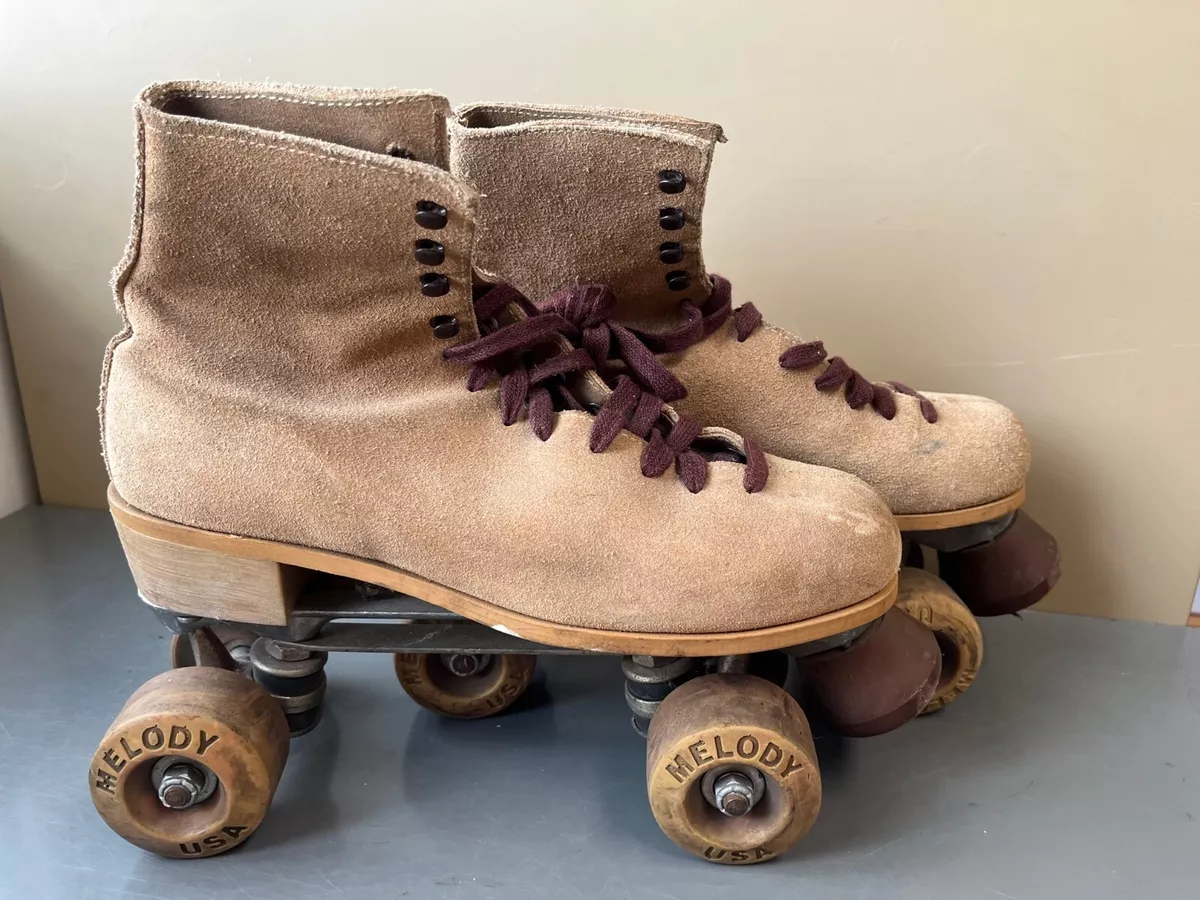 Vintage Melody Roller Skates Size 8 Brown Tan Leather