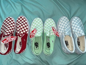 light green checkered vans