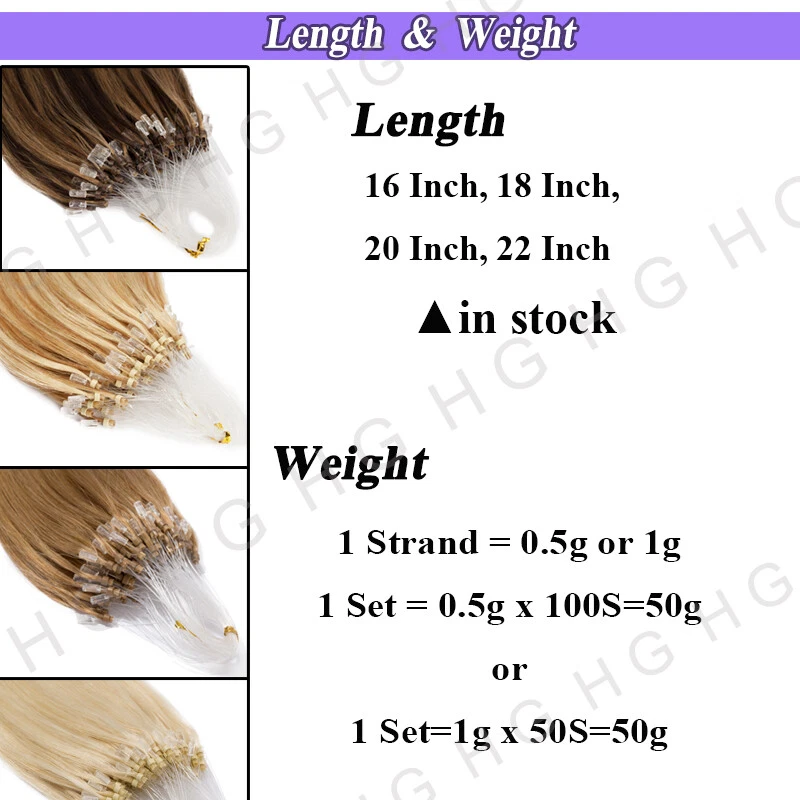 LIQUIDACIÓN 100% Real Remy Micro Lazo Anillo Extensiones de Cabello Humano 16"-22" Suave Largo Foto 4 de 4