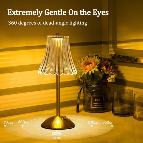 LED Table Lamp Touch Crystal Desk Lamp Dimmable Reading Lamp Bedside Light USB - Picture 3 of 12